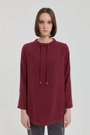 Metal Aksesuarlı Kadife Tunik - Bordo