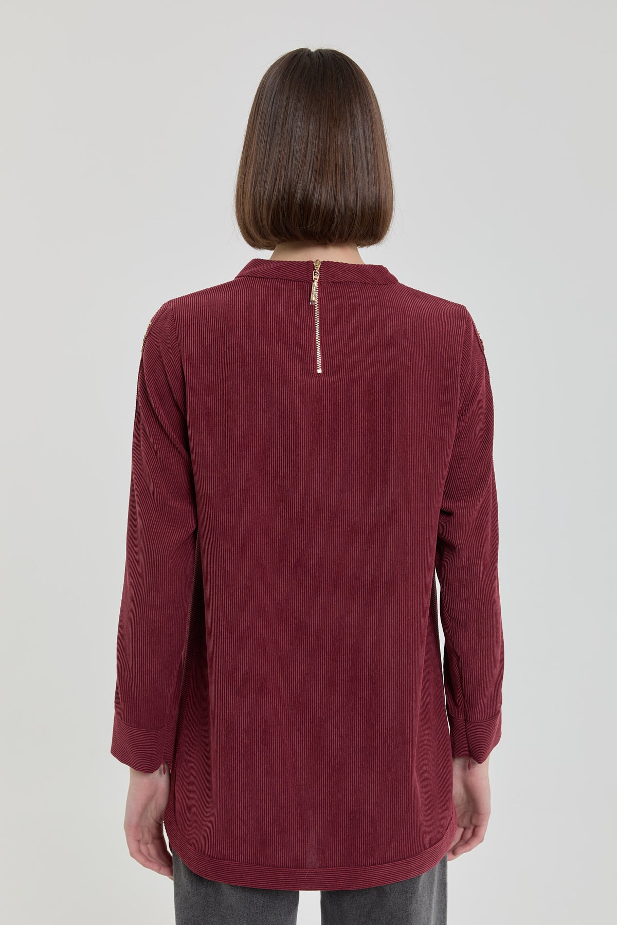 Metal Aksesuarlı Kadife Tunik - Bordo