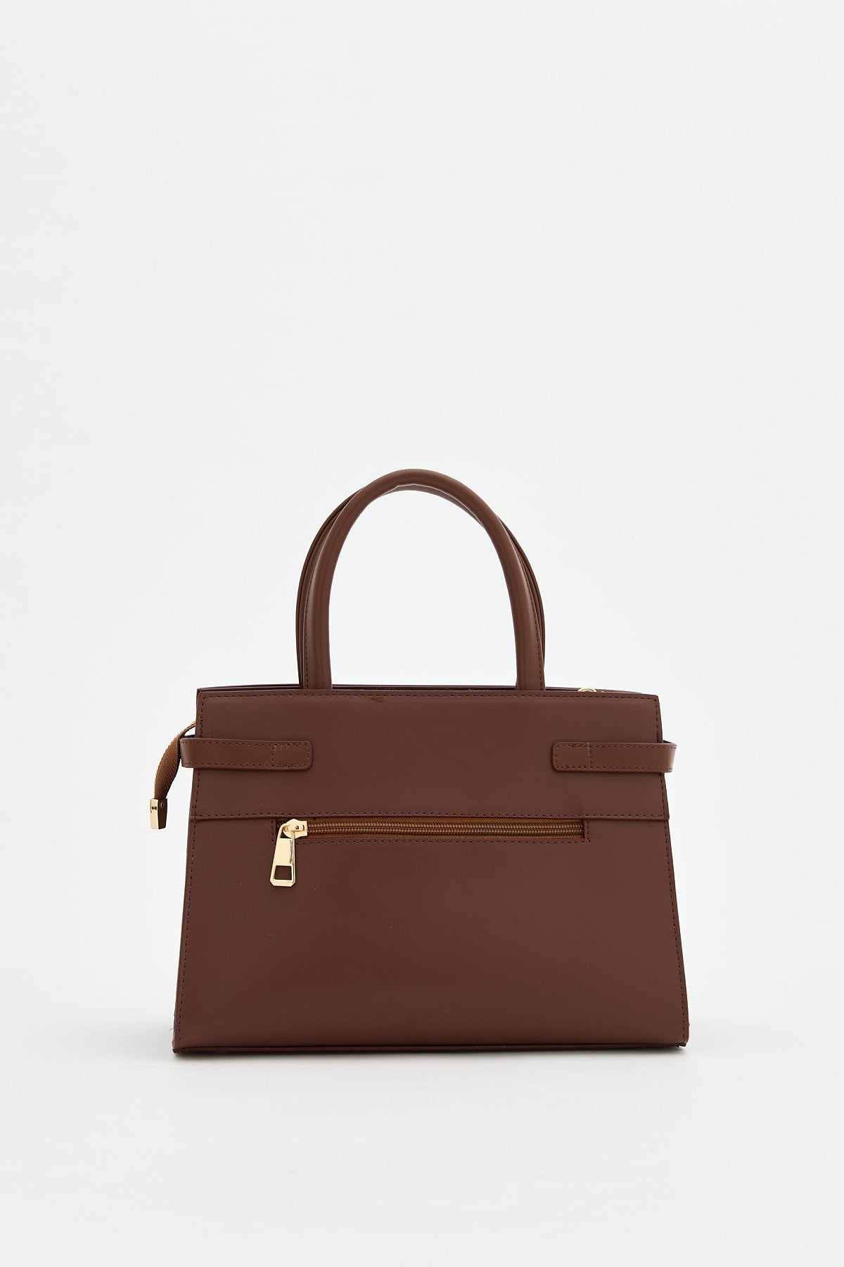 Woven Bag with Metal Accessories - Dark Brown