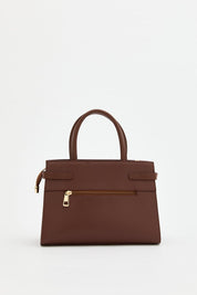 Woven Bag with Metal Accessories - Dark Brown