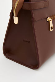 Woven Bag with Metal Accessories - Dark Brown