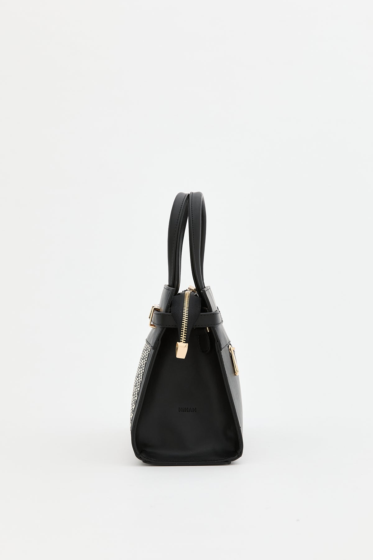 Woven Bag with Metal Accessories - Black