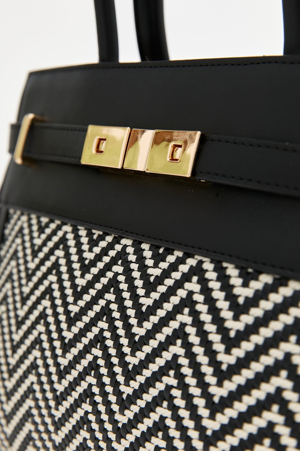 Woven Bag with Metal Accessories - Black