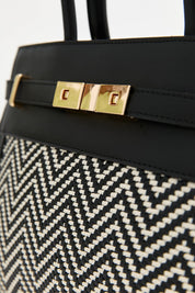 Woven Bag with Metal Accessories - Black