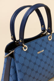 Monogram Metal Aksesuarlı Satchel Çanta - Lacivert