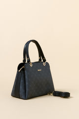 Monogram Metal Aksesuarlı Satchel Çanta - Siyah