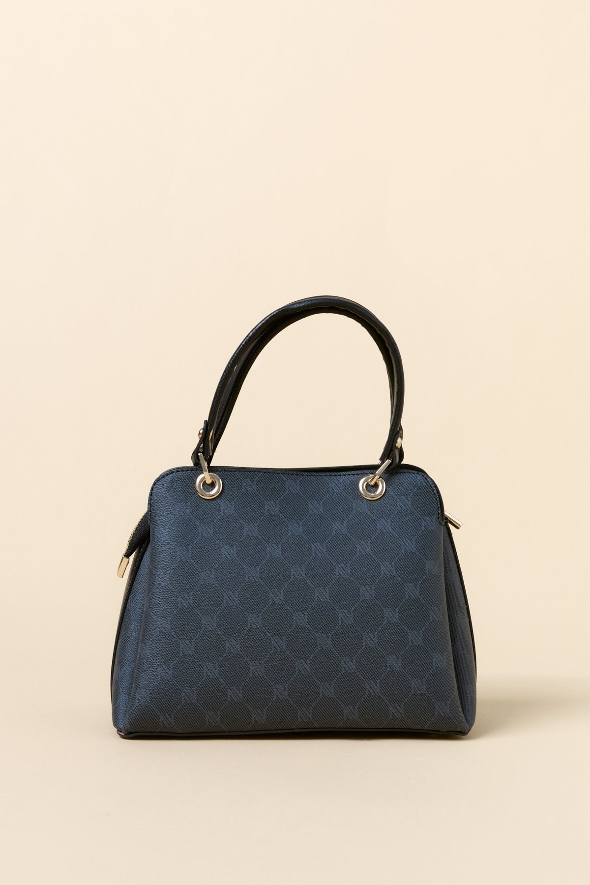 Monogram Metal Aksesuarlı Satchel Çanta - Siyah
