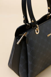 Monogram Metal Aksesuarlı Satchel Çanta - Siyah