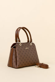 Monogram Metal Aksesuarlı Satchel Çanta - Taba