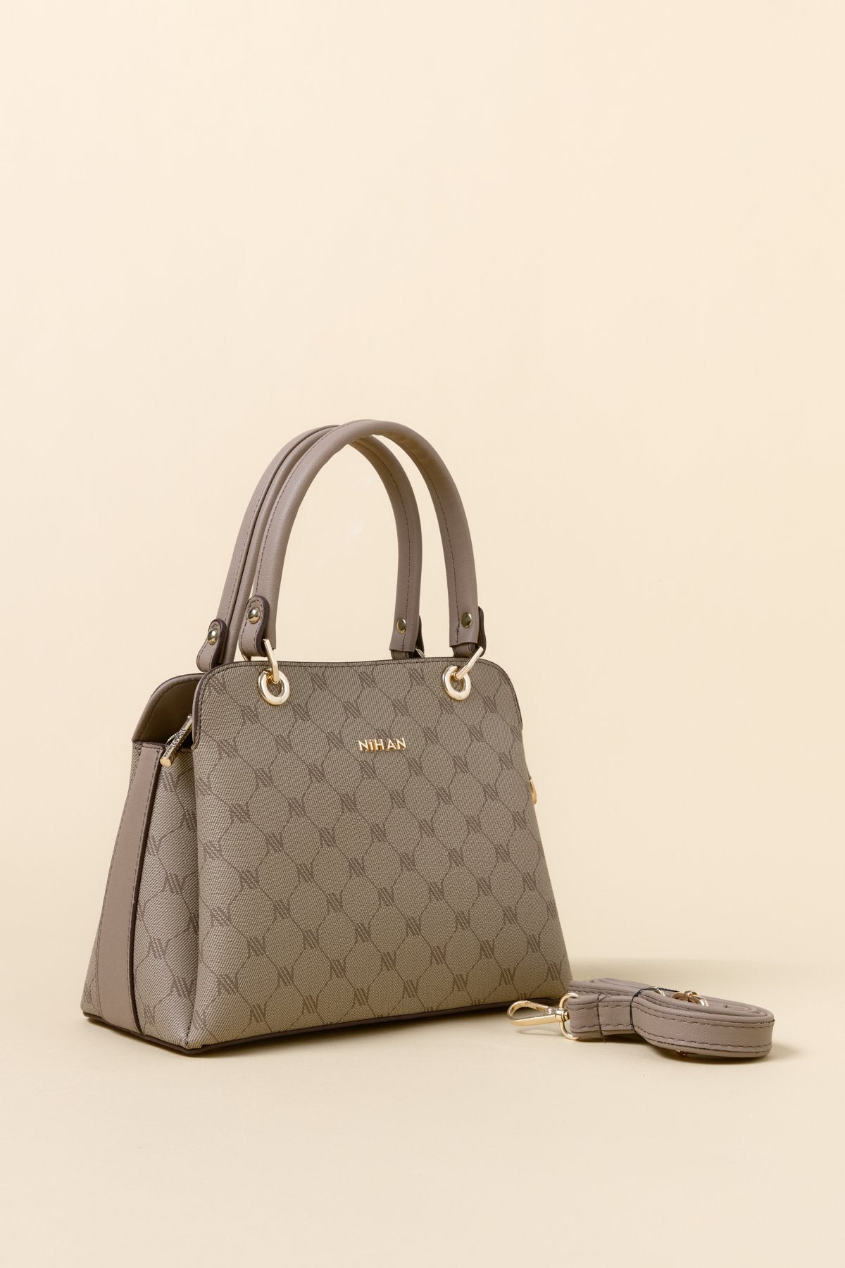 Monogram Metal Aksesuarlı Satchel Çanta - Vizon