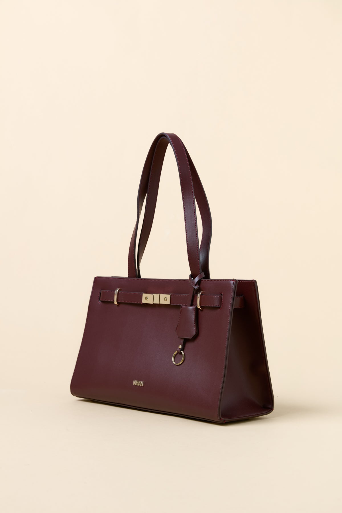 Metal Aksesuarlı Tote Çanta - Bordo