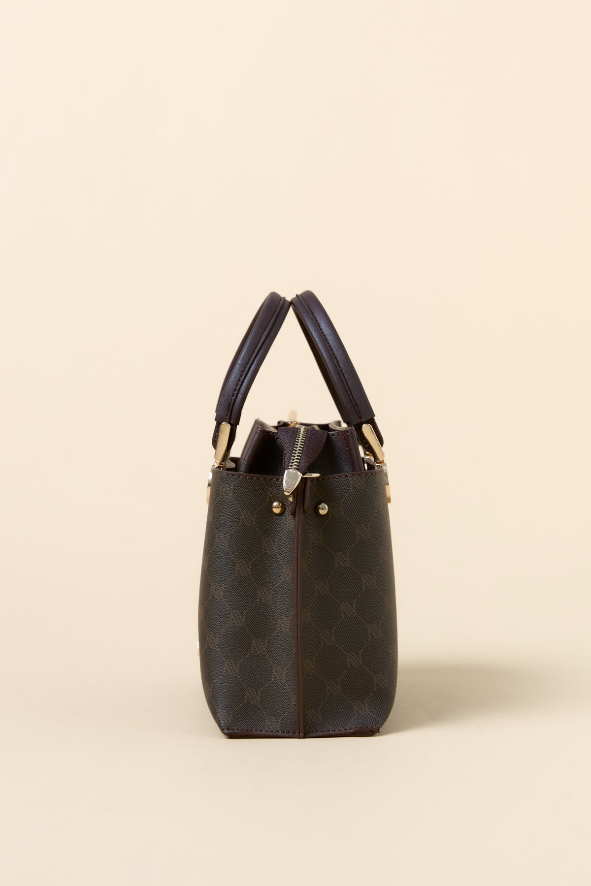Monogram Metal Aksesuarlı Tote Çanta - Kahve
