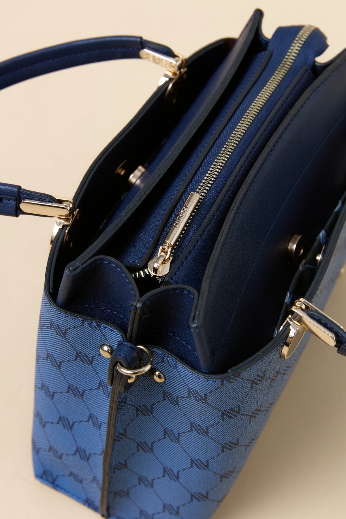 Monogram Metal Accessory Tote Bag - Navy Blue