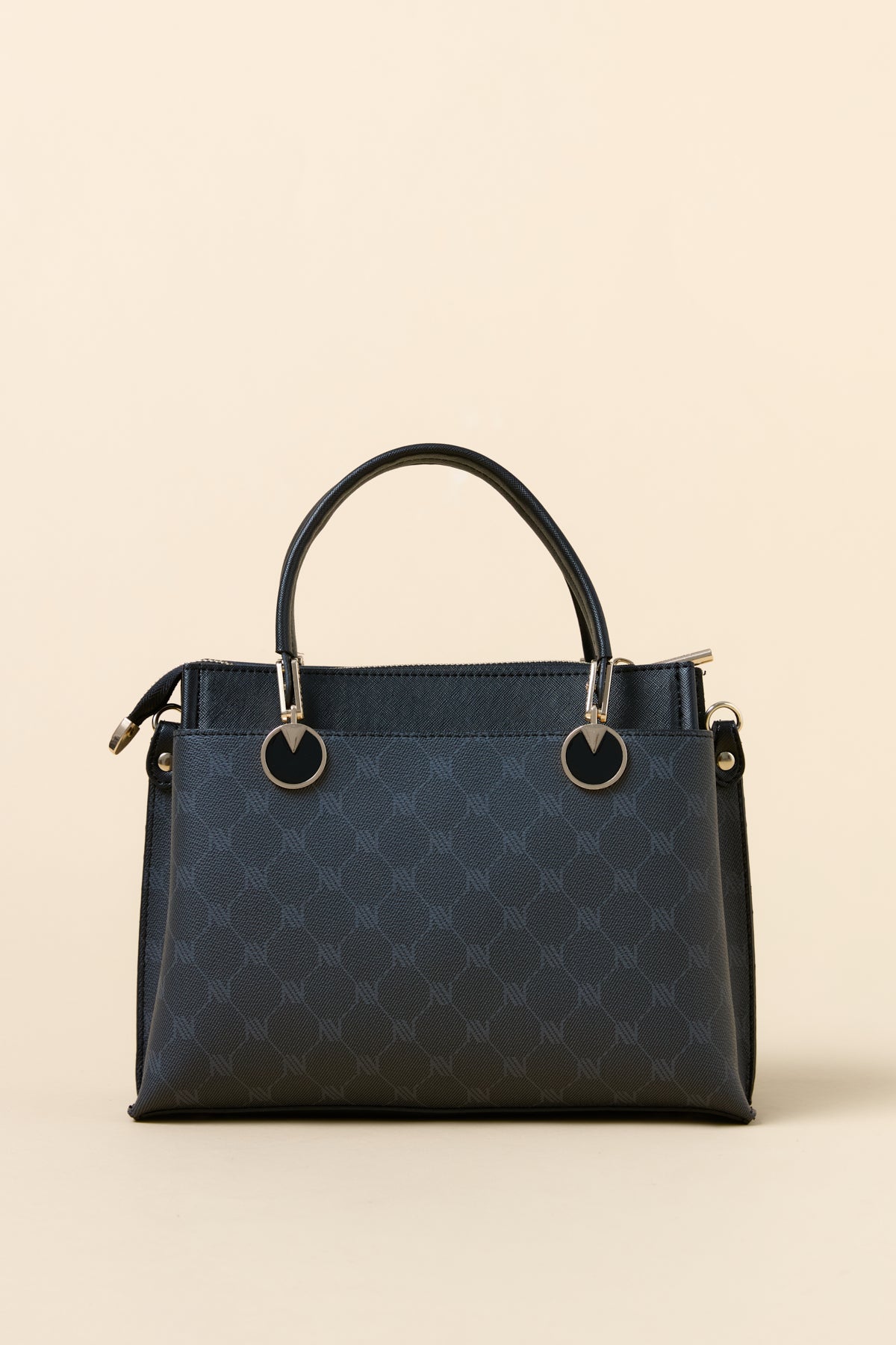 Monogram Tote Bag with Metal Accessories - Black