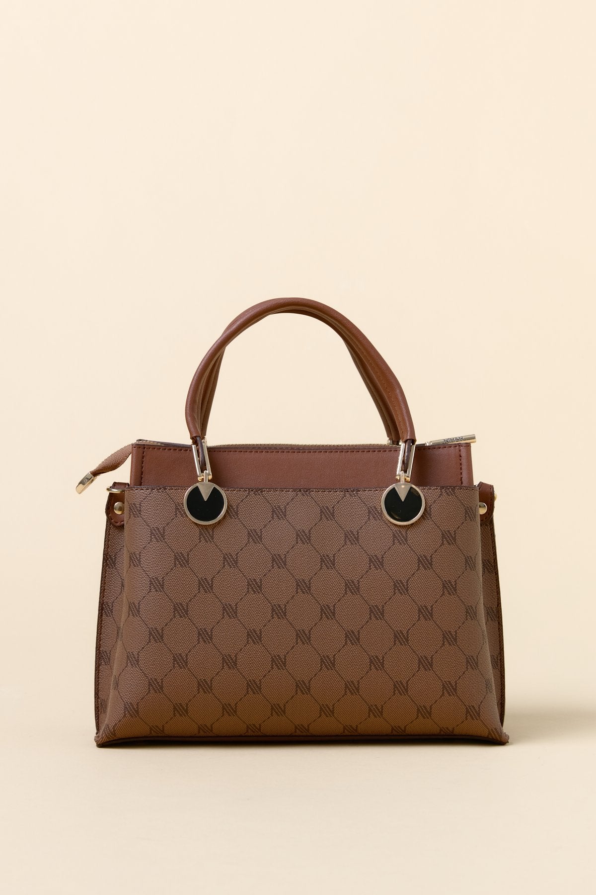 Monogram Metal Aksesuarlı Tote Çanta - Taba