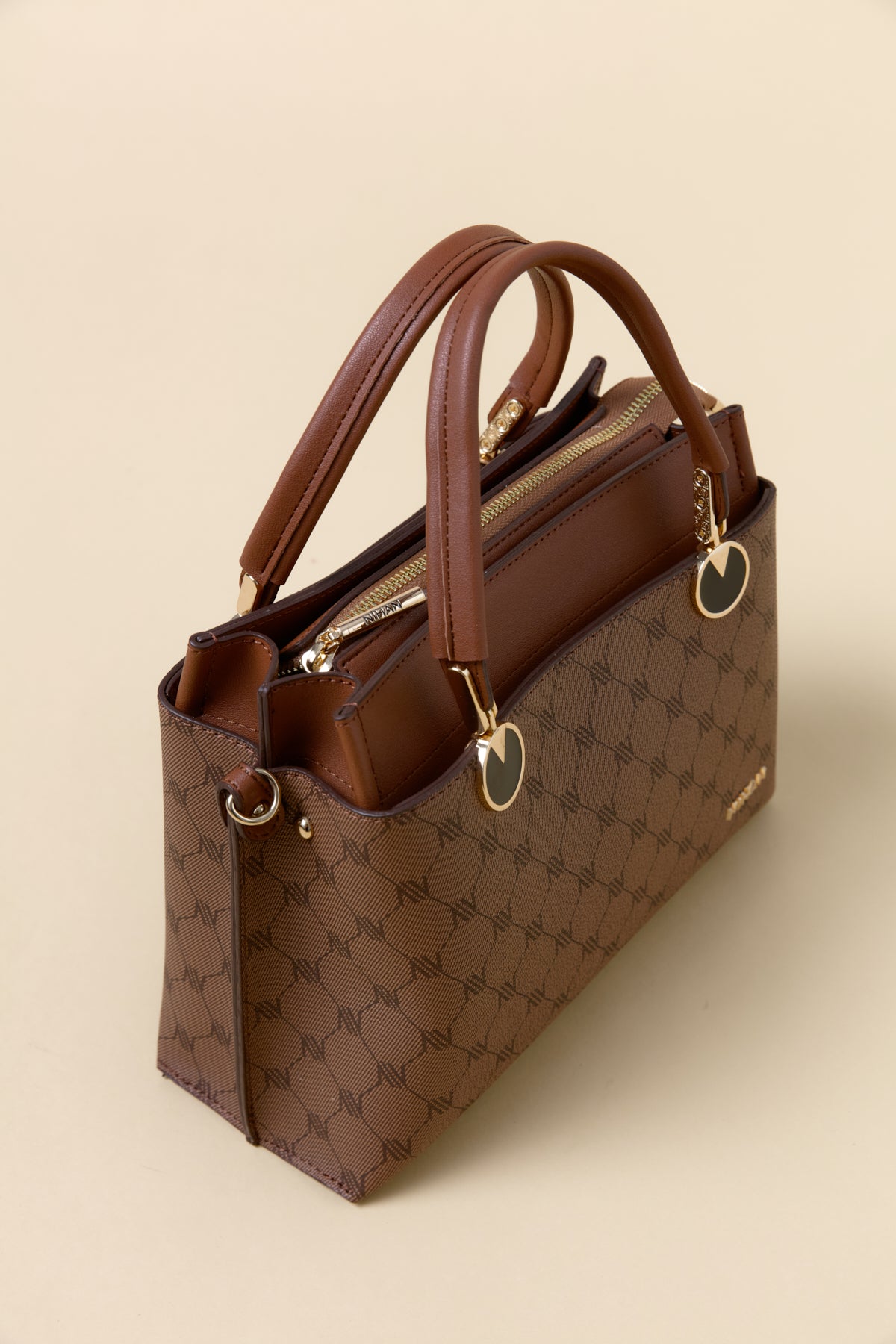 Monogram Metal Aksesuarlı Tote Çanta - Taba