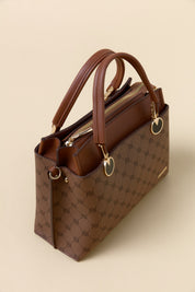 Monogram Metal Aksesuarlı Tote Çanta - Taba