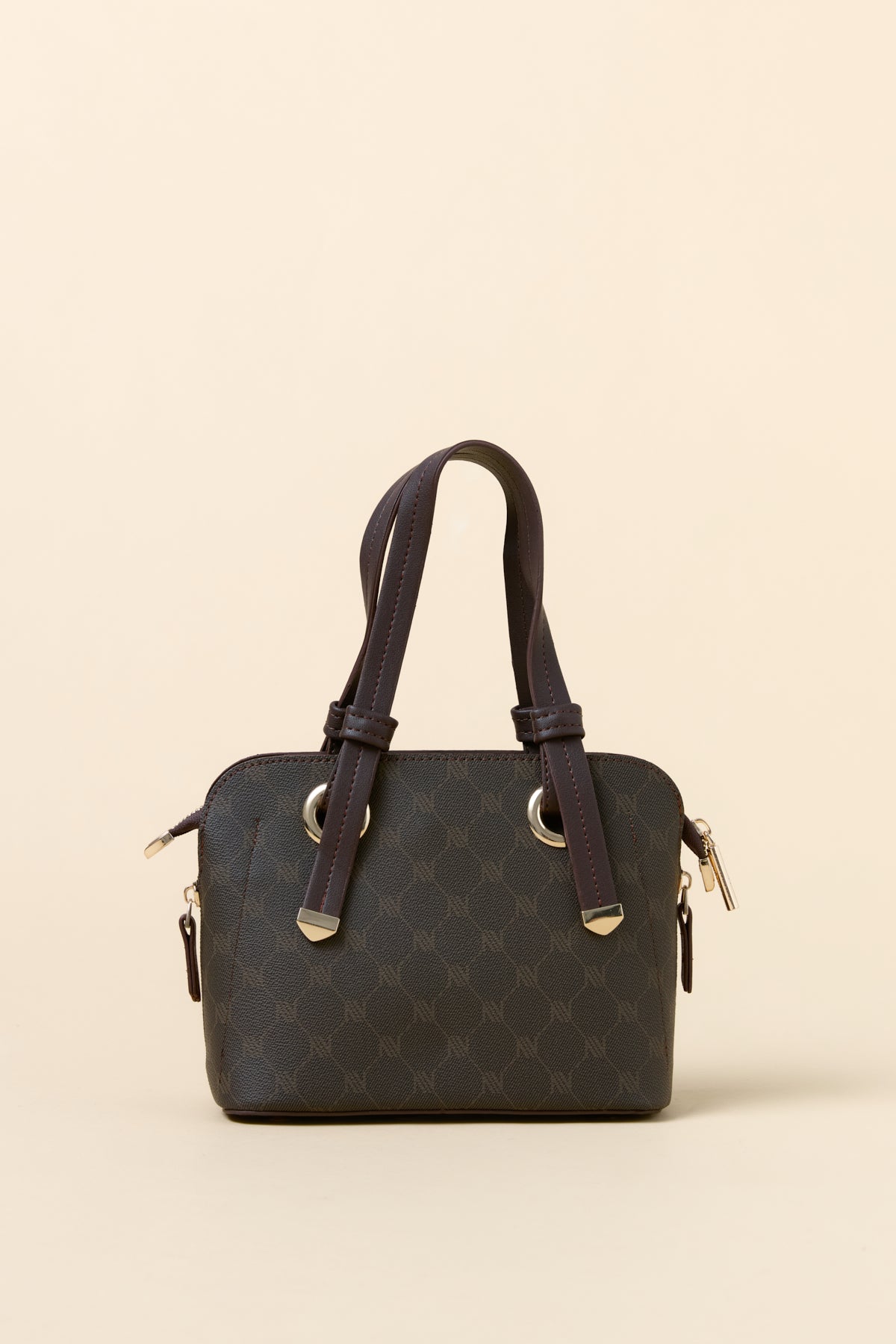 Monogram Metal Detaylı Tote Çanta - Kahve