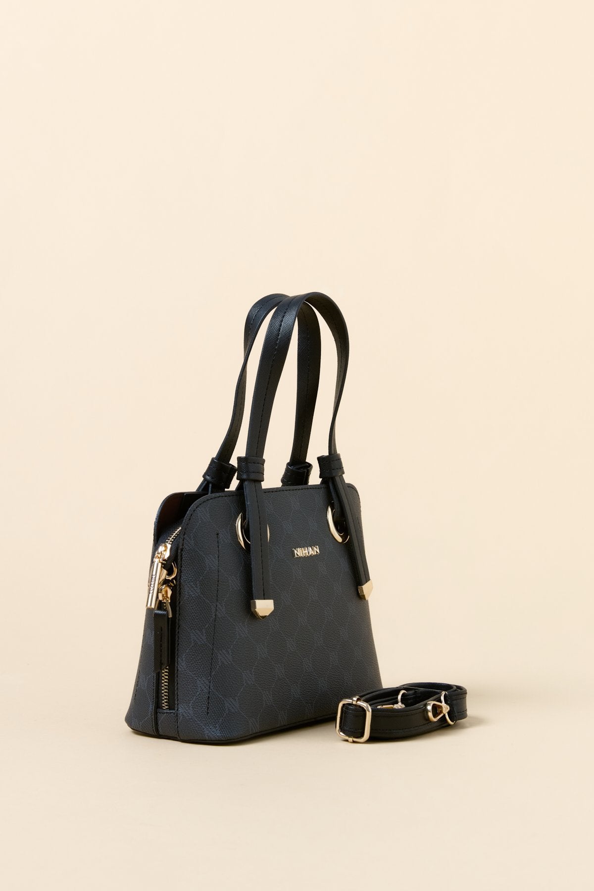 Monogram Metal Detaylı Tote Çanta - Siyah