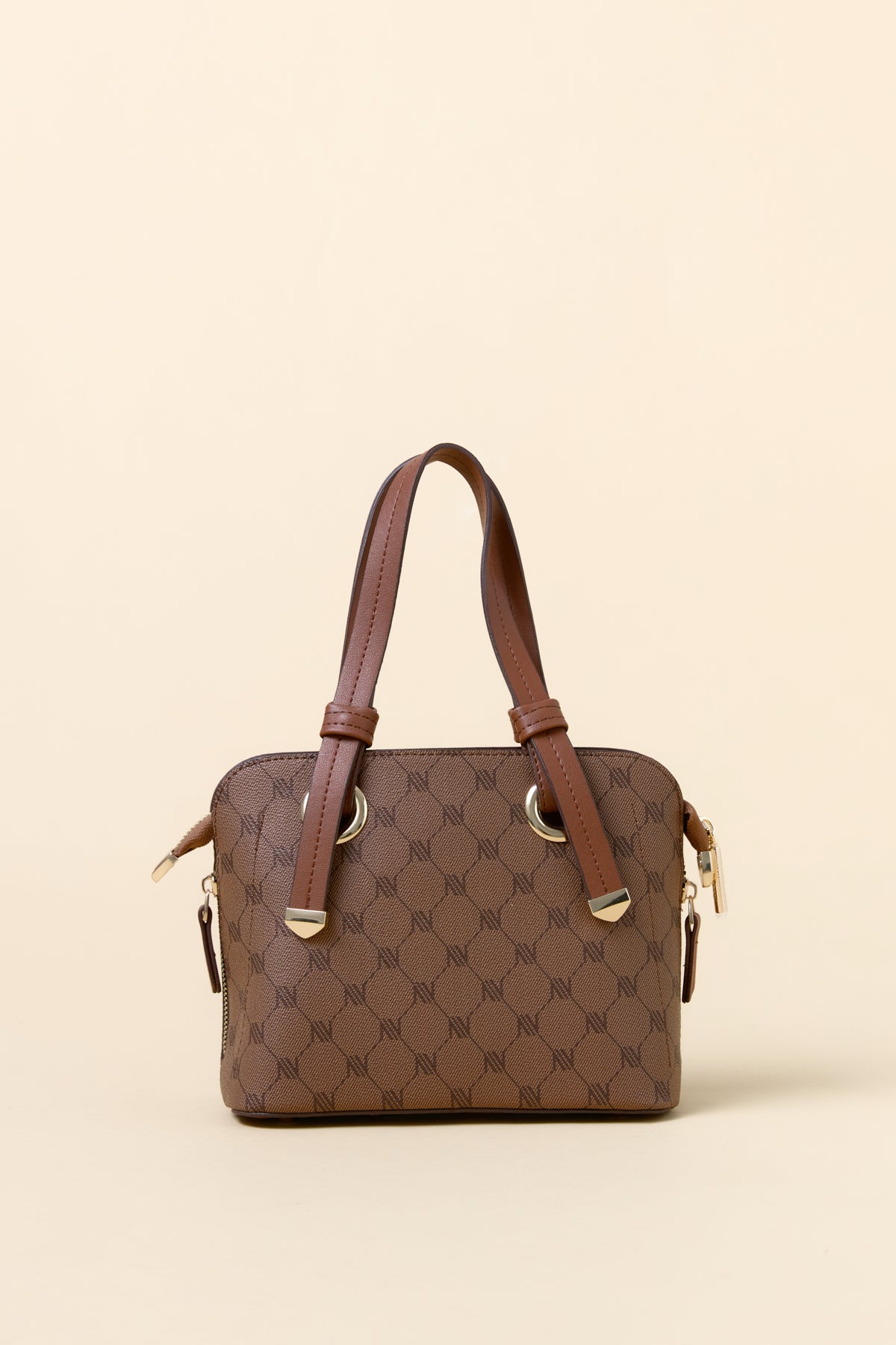 Monogram Tote Bag with Metal Details - Tan