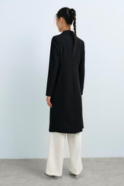 Metal Button Double-Breasted Long Jacket - Black