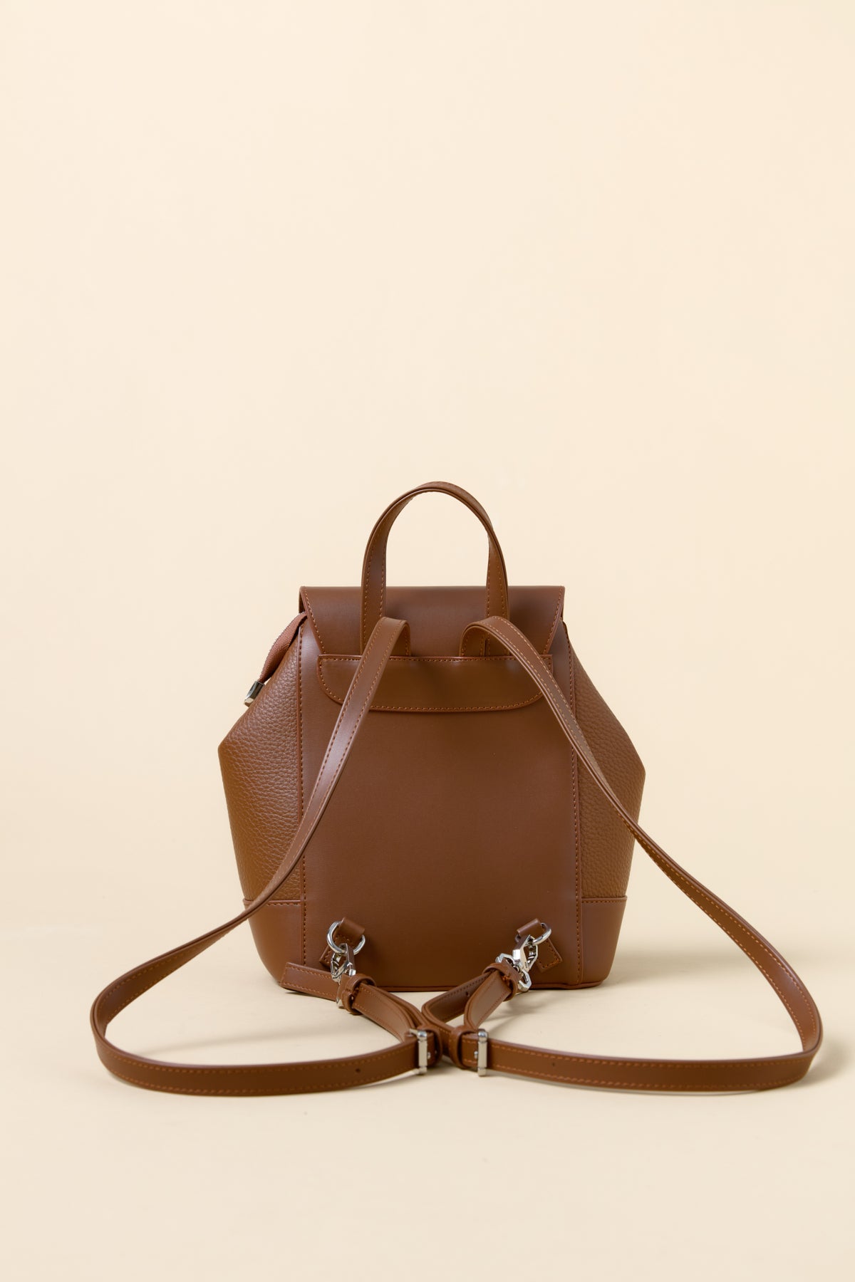 Backpack with Metal Closure - Tan