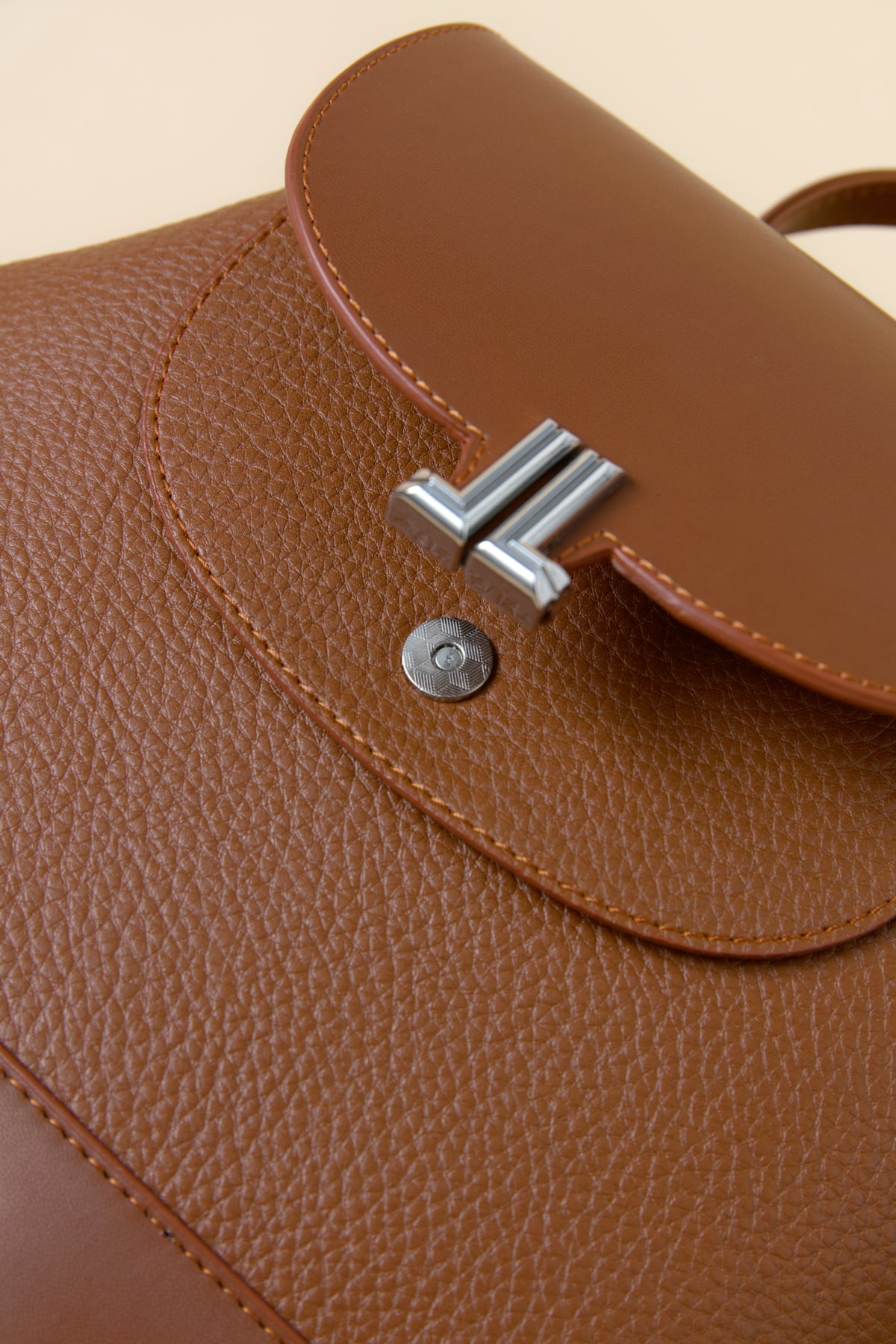 Backpack with Metal Closure - Tan