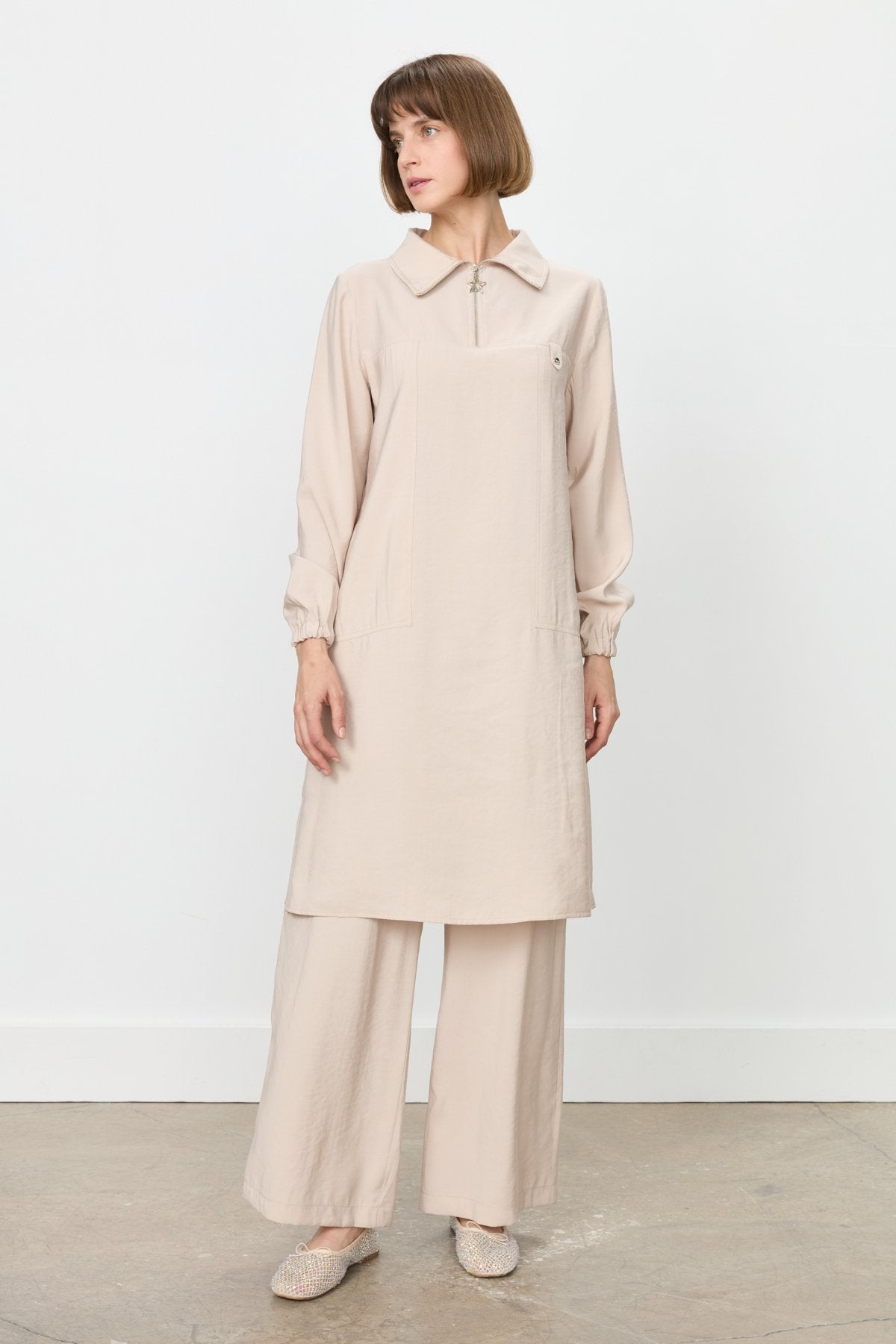Modal Pantolon Tunik Takım - Bej