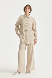 Modal Pantolon Tunik Takım - Bej