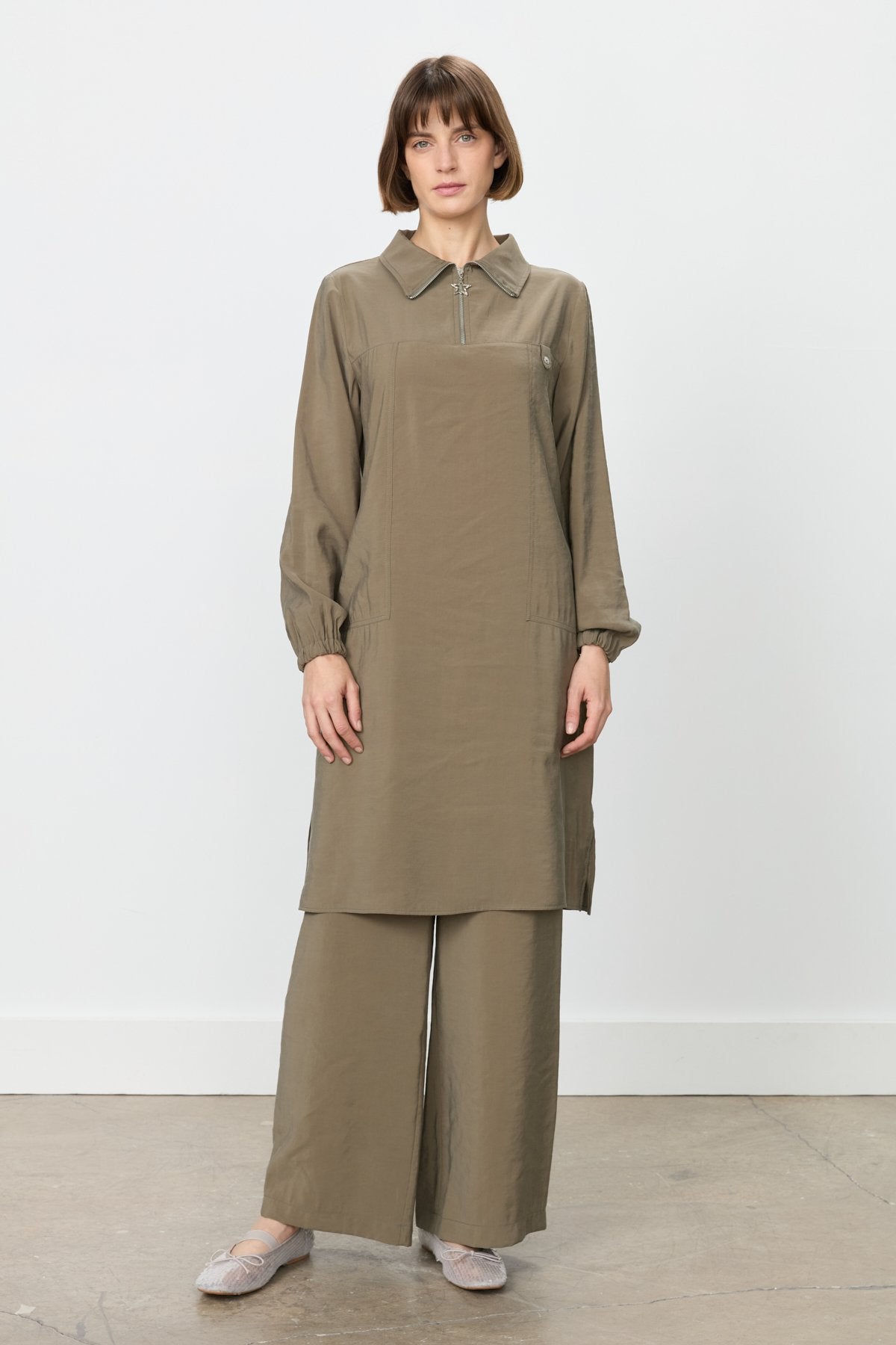 Modal Pantolon Tunik Takım - Haki