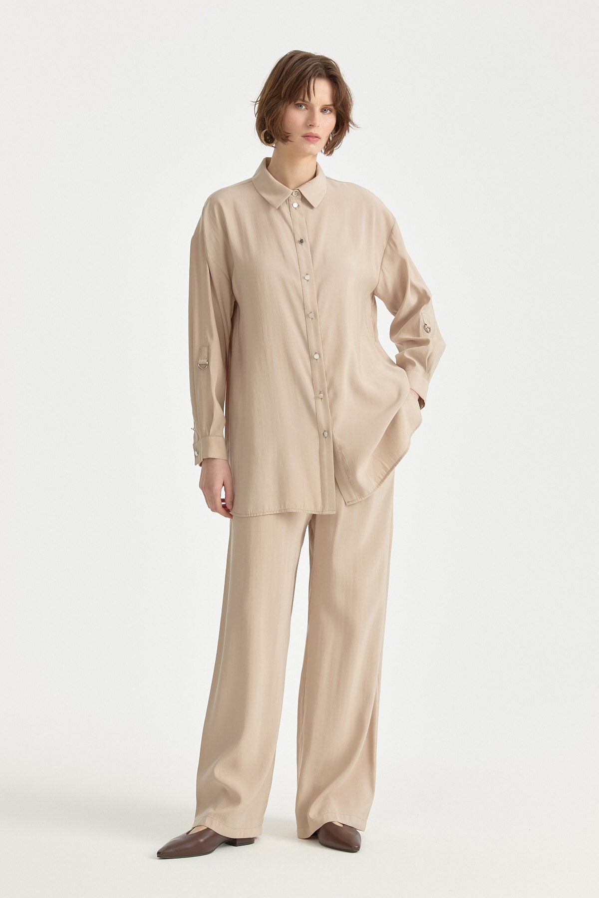 Modal Pantolon Tunik Takım - Vizon