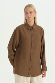 Modal Vintage Gömlek  Yaka Tunik - Açık Kahve