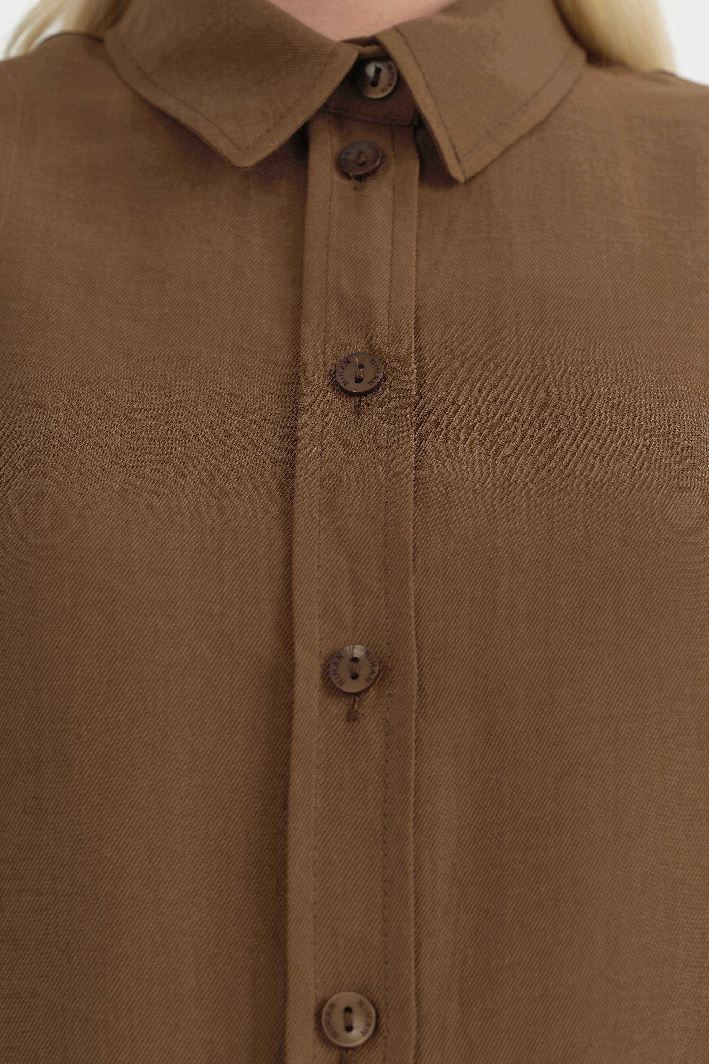 Modal Vintage Gömlek  Yaka Tunik - Açık Kahve