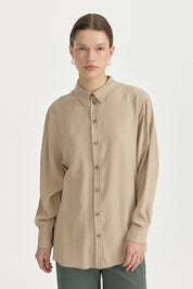 Modal Vintage Gömlek Yaka Basic Tunik - Bej