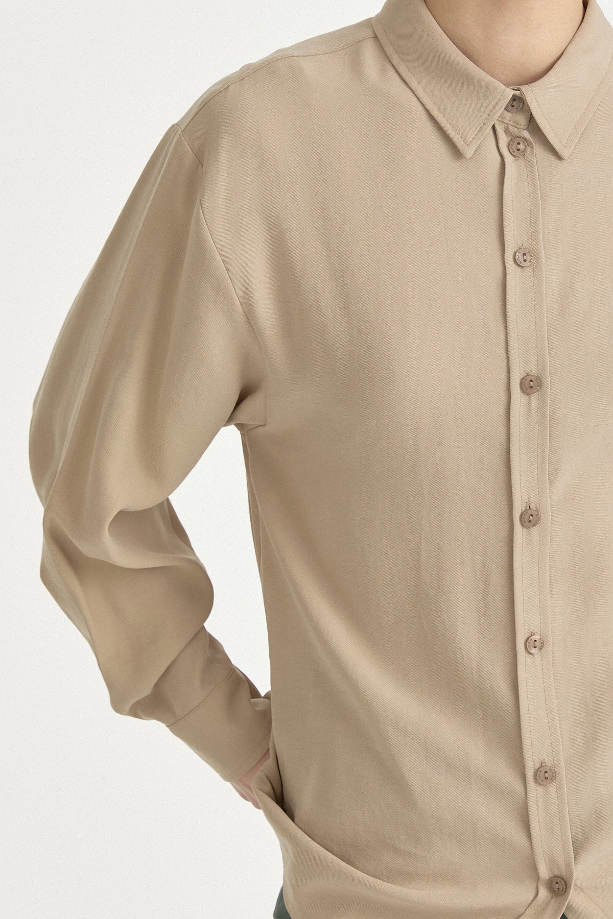 Modal Vintage Gömlek Yaka Basic Tunik - Bej