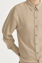 Modal Vintage Gömlek Yaka Basic Tunik - Bej