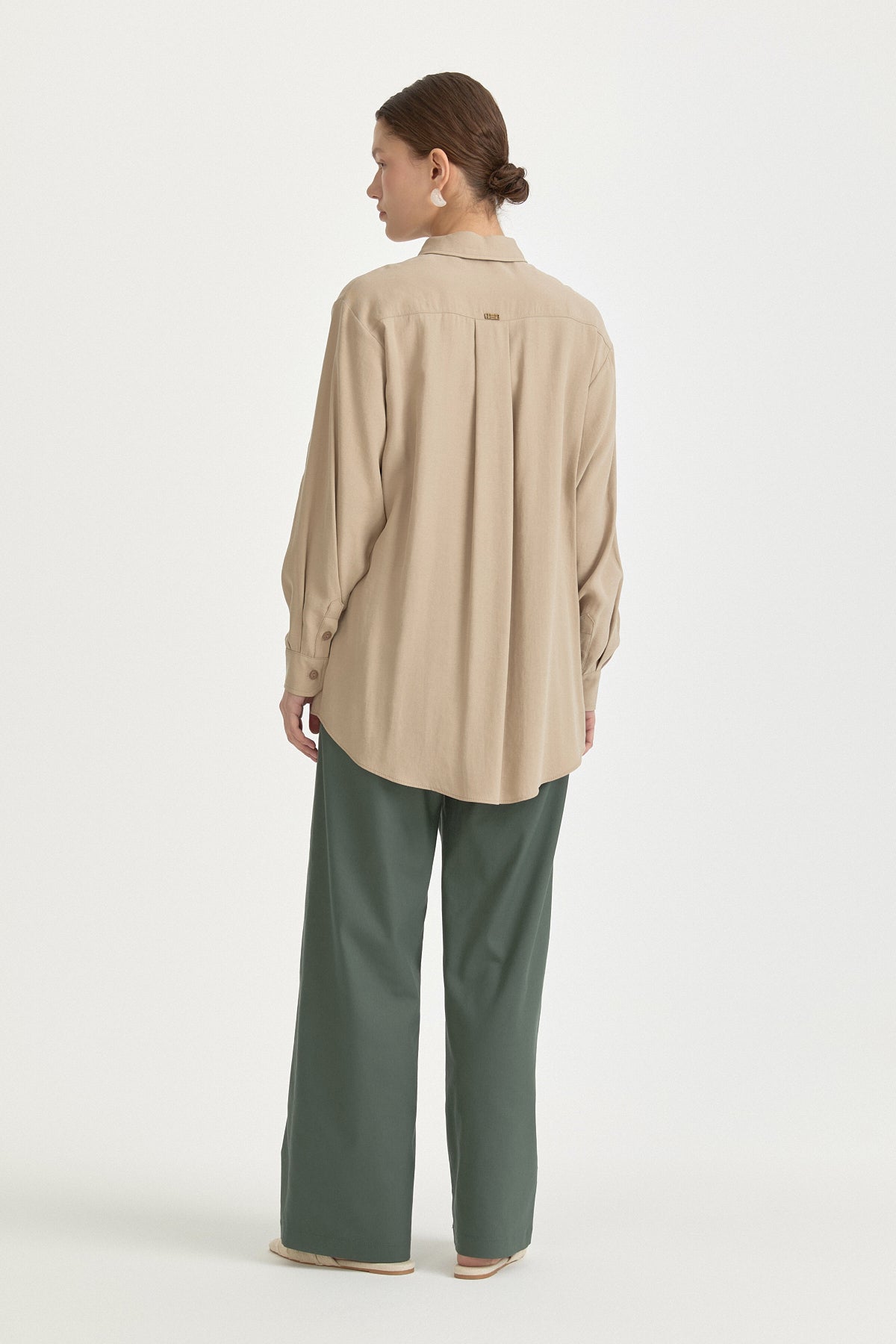 Modal Vintage Gömlek Yaka Basic Tunik - Bej