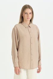 Modal Vintage Gömlek  Yaka Tunik - Bej
