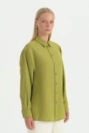 Modal Vintage Gömlek  Yaka Tunik - Fıstık Yeşili