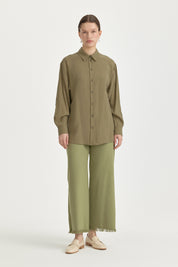 Modal Vintage Gömlek Yaka Basic Tunik - Haki