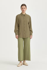Modal Vintage Gömlek Yaka Basic Tunik - Haki