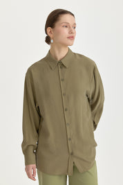 Modal Vintage Gömlek Yaka Basic Tunik - Haki
