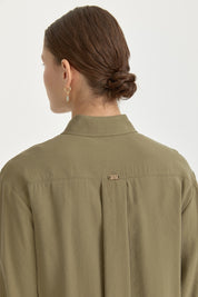 Modal Vintage Gömlek Yaka Basic Tunik - Haki