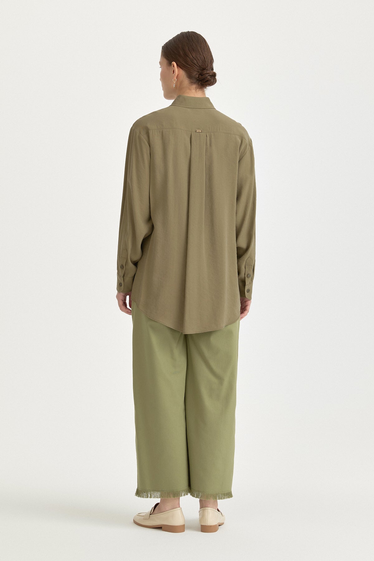 Modal Vintage Gömlek Yaka Basic Tunik - Haki
