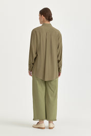 Modal Vintage Gömlek Yaka Basic Tunik - Haki