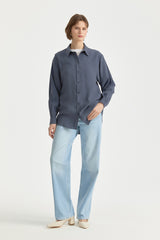 Modal Vintage Gömlek Yaka Basic Tunik - İndigo