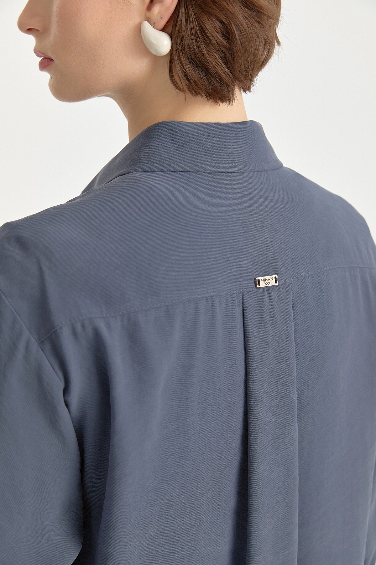 Modal Vintage Gömlek Yaka Basic Tunik - İndigo