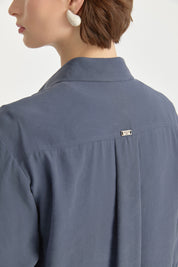 Modal Vintage Gömlek Yaka Basic Tunik - İndigo
