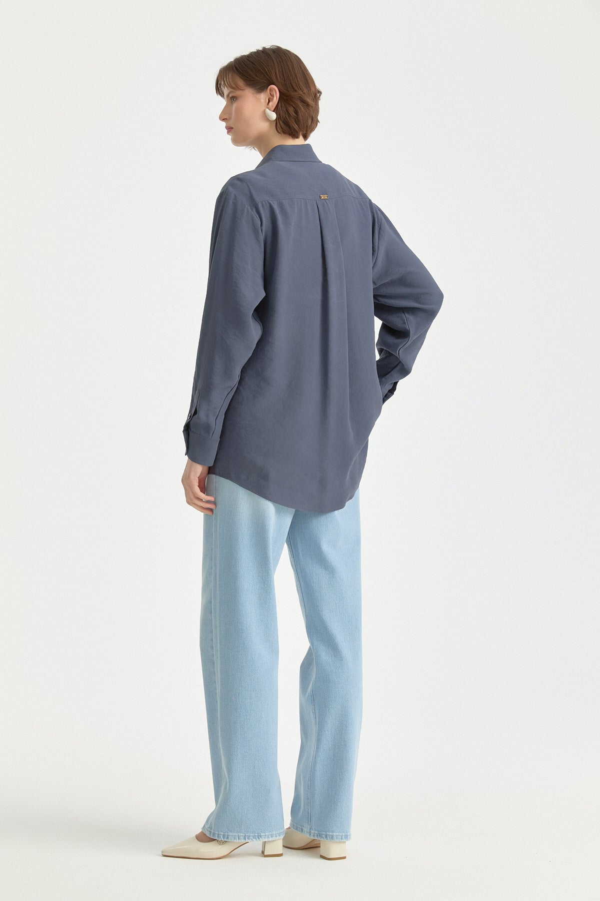 Modal Vintage Gömlek Yaka Basic Tunik - İndigo