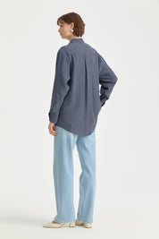 Modal Vintage Gömlek Yaka Basic Tunik - İndigo